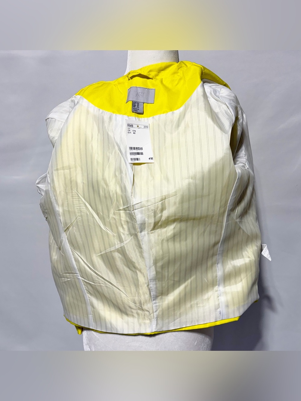 New H&M Ruched Sleeves Open Front Blazer Bright Yellow Size 12 - Picture 11 of 14